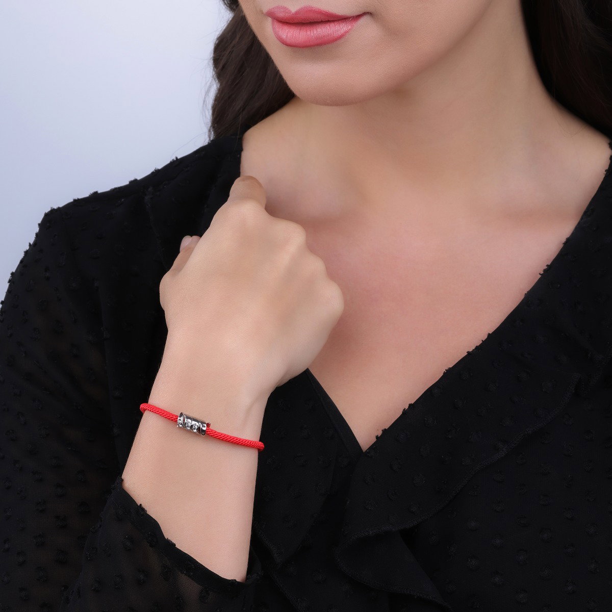 Police bracelet for women silver with red fabric