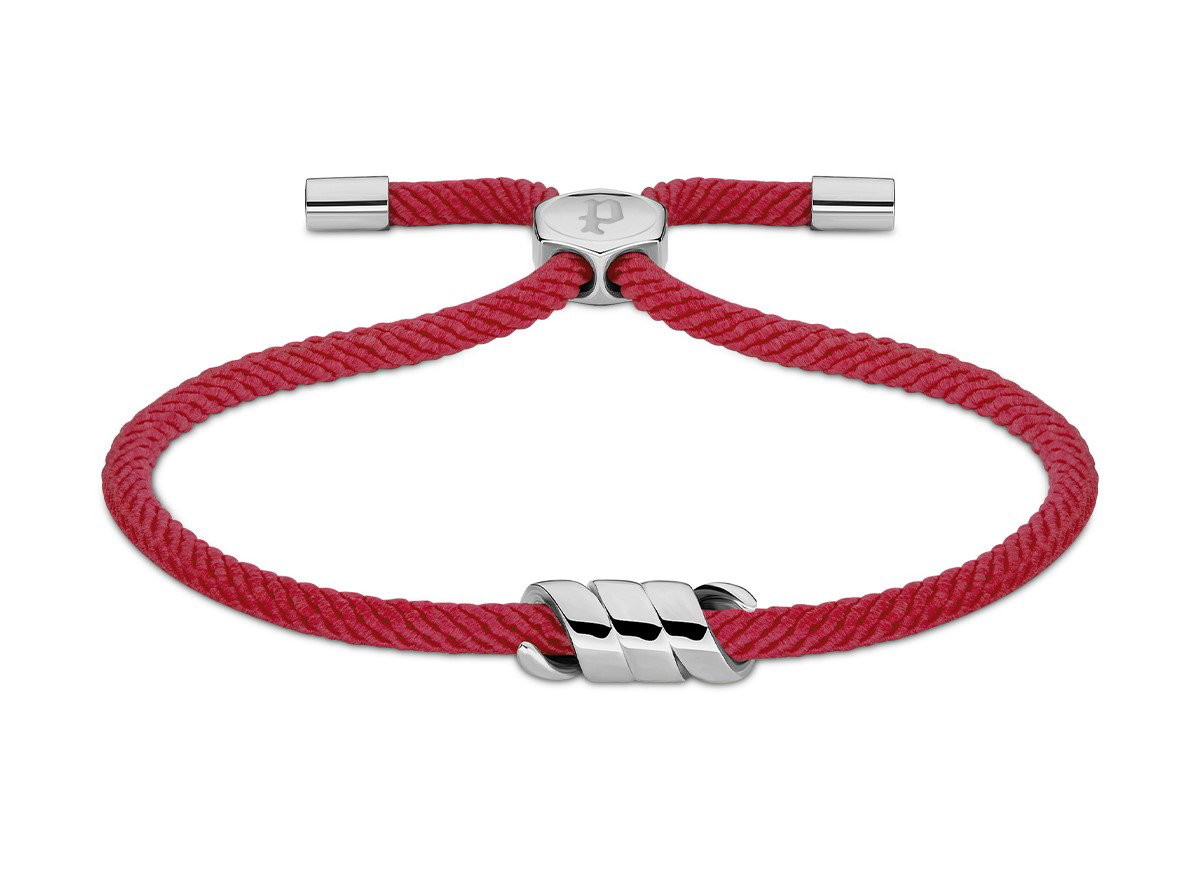 Police bracelet for women silver with red fabric