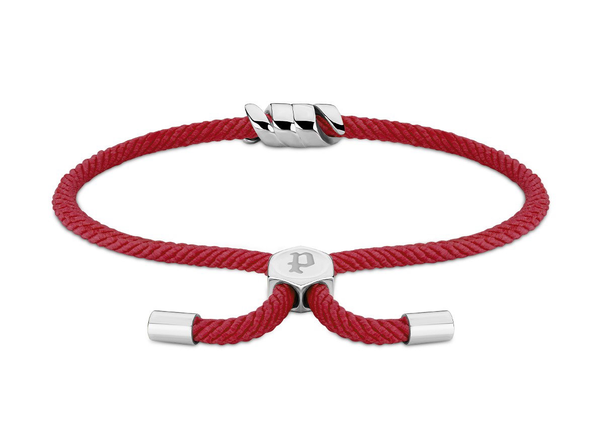 Police bracelet for women silver with red fabric