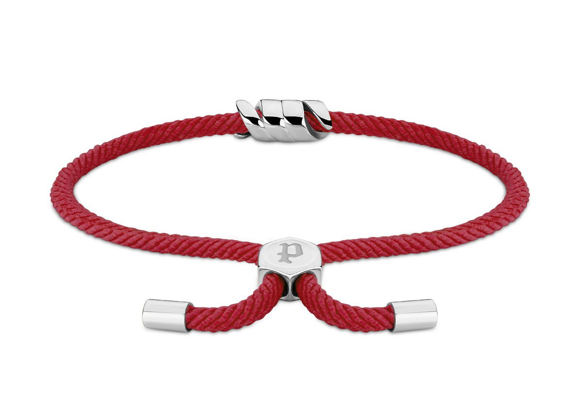 Police bracelet for women silver with red fabric 
