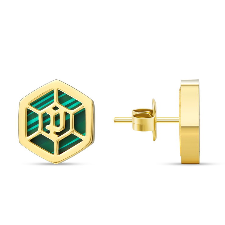 Police earring for women steel gold , Green