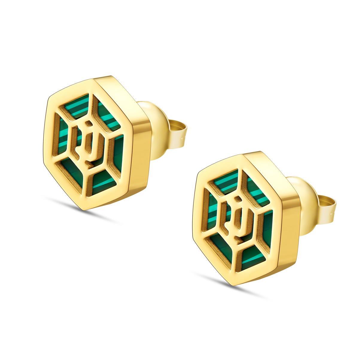 Police earring for women steel gold , Green