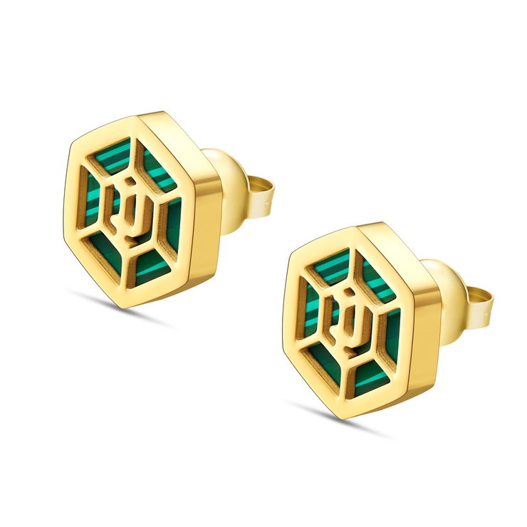 Police earring for women steel gold , Green