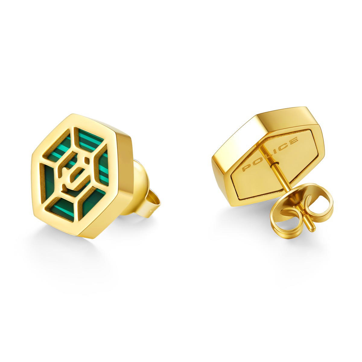 Police earring for women steel gold , Green