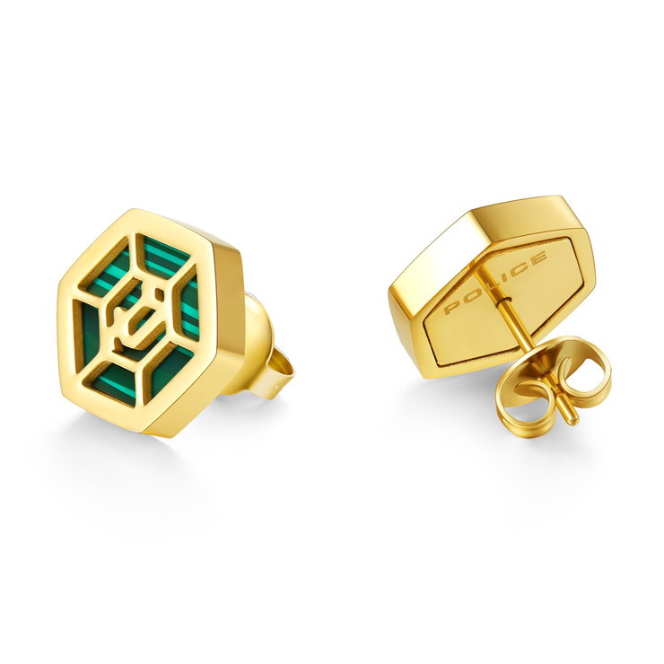 Police earring for women steel gold , Green