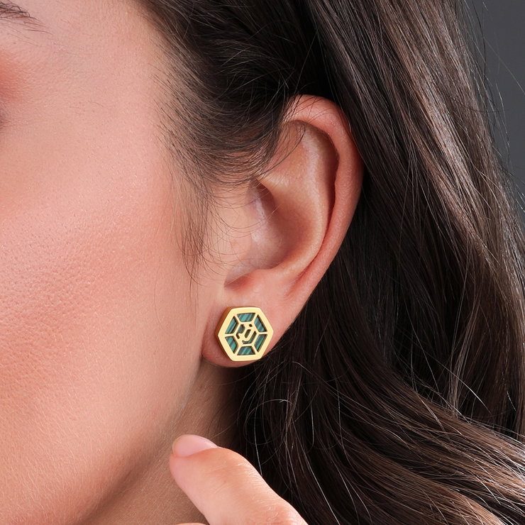 Police earring for women steel gold , Green