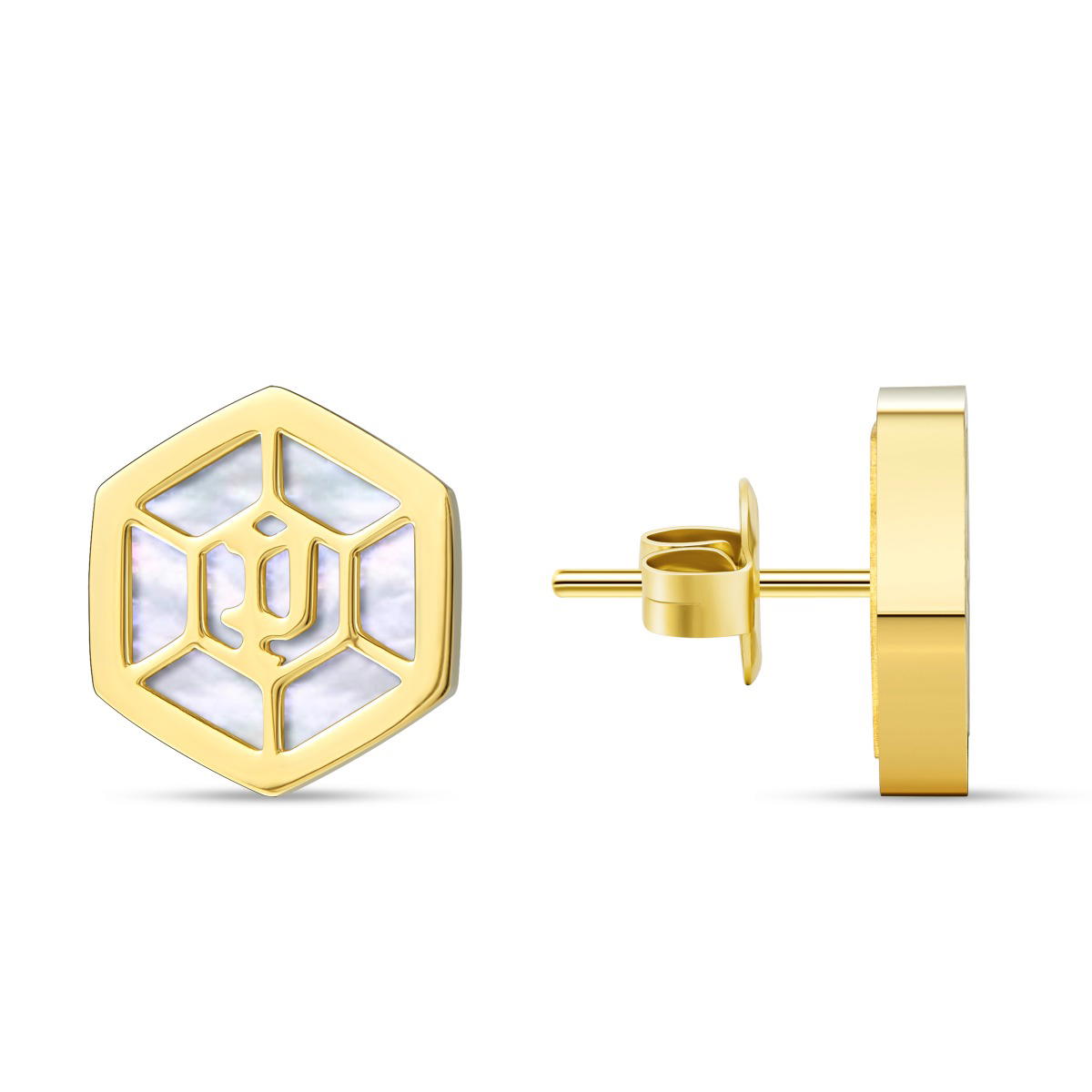 Police Women’s Hexagon Gold Earrings - Mother of Pearl