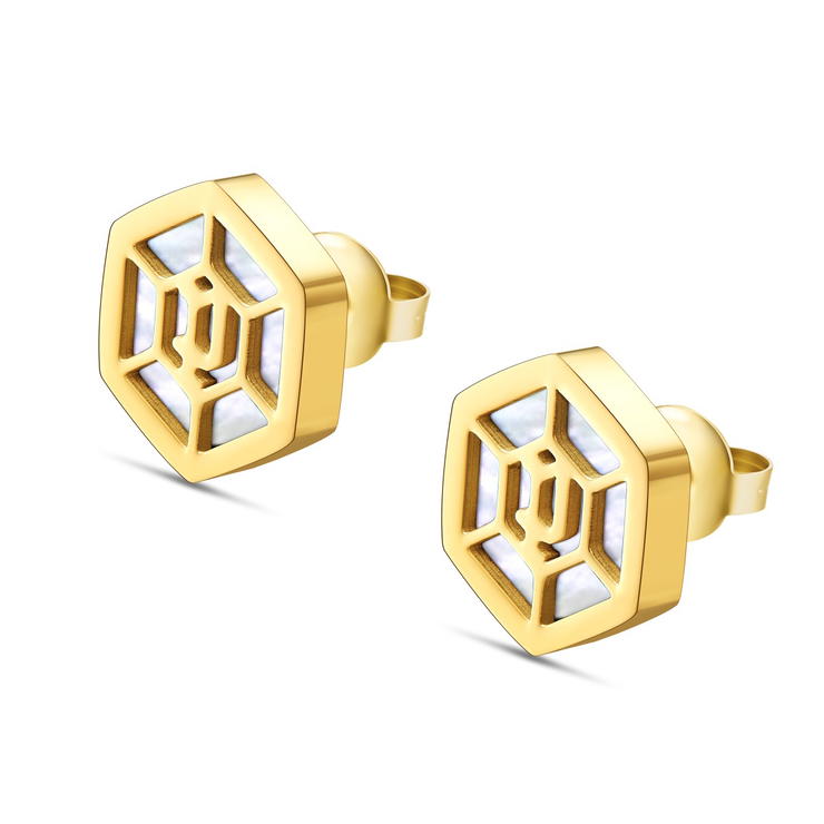 Police Women’s Hexagon Gold Earrings - Mother of Pearl