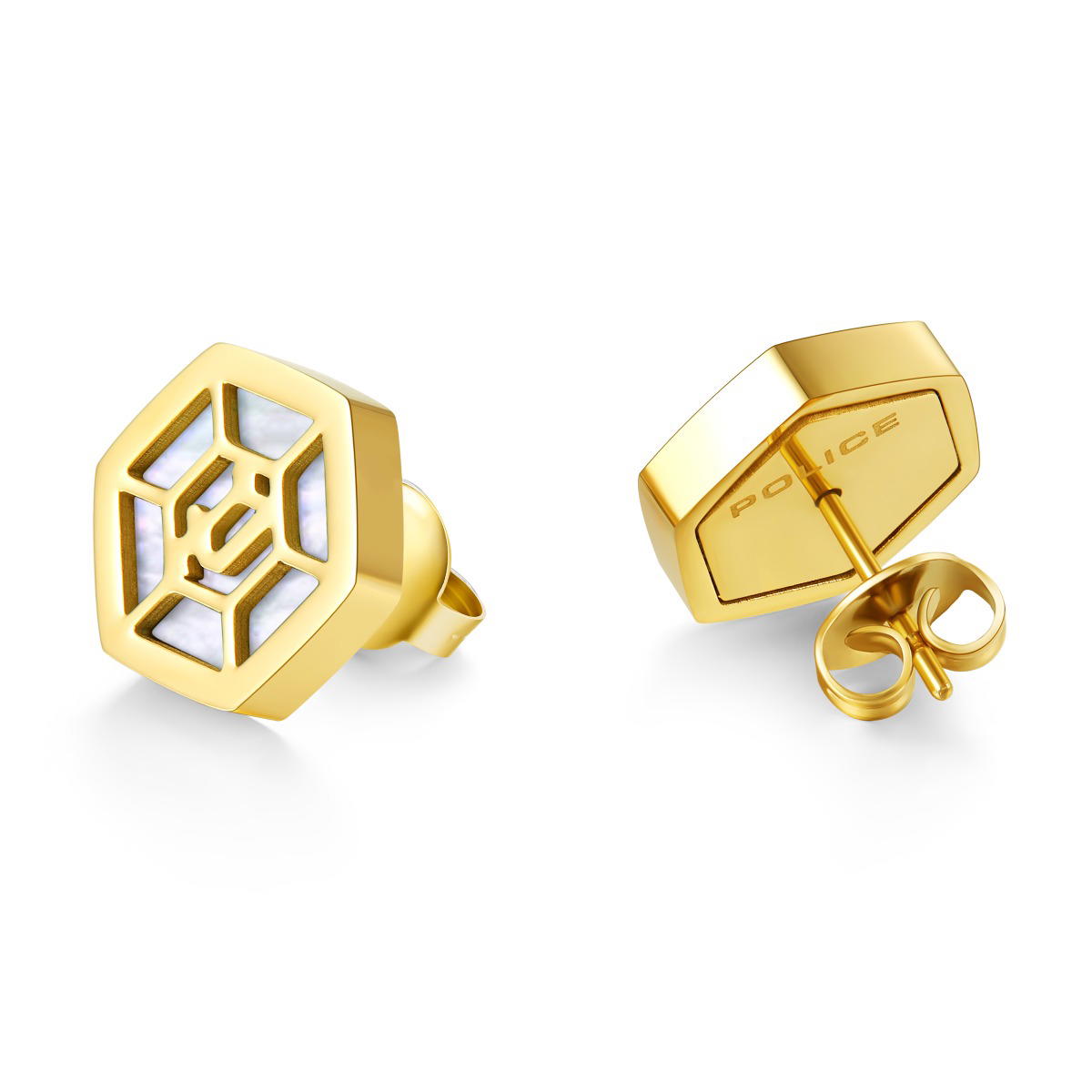 Police Women’s Hexagon Gold Earrings - Mother of Pearl
