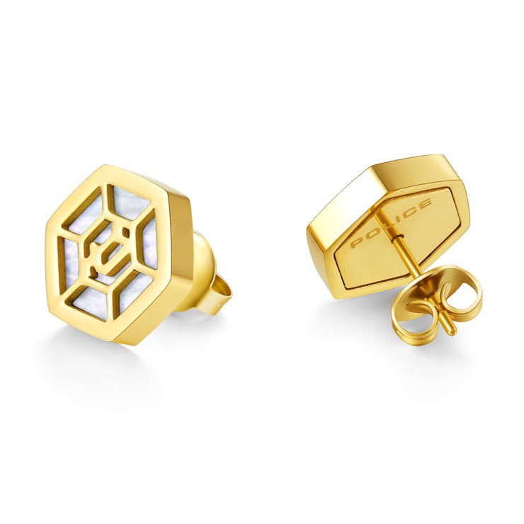 Police Women’s Hexagon Gold Earrings - Mother of Pearl