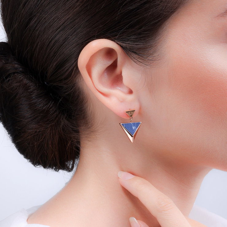 Police DELTA women earring steel rose gold with blue pearl