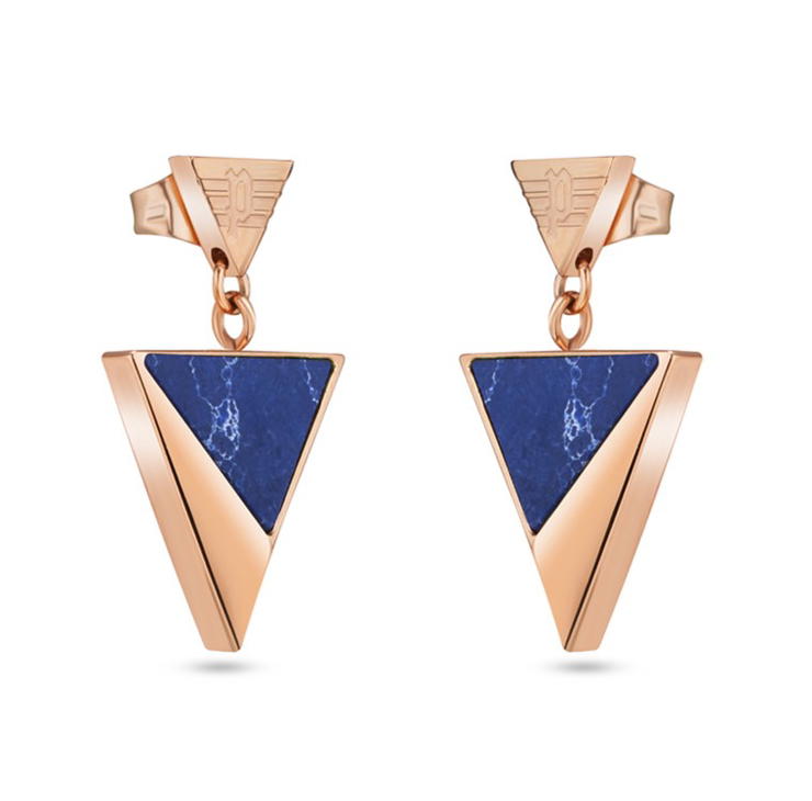 Police DELTA women earring steel rose gold with blue pearl