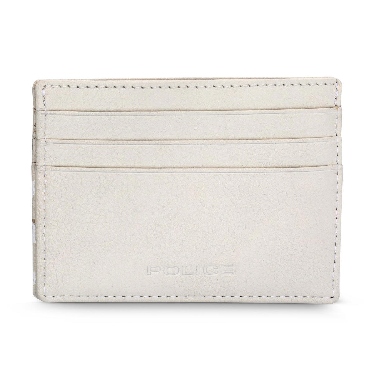 Police HALLMARK card holder 6cc for men Off white leather 