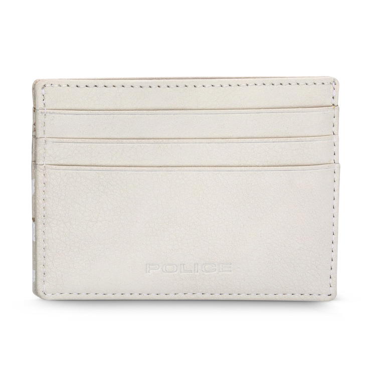 Police HALLMARK card holder 6cc for men Off white leather 