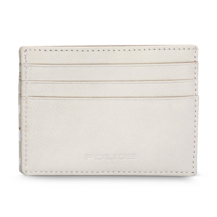 Police HALLMARK card holder 6cc for men Off white leather