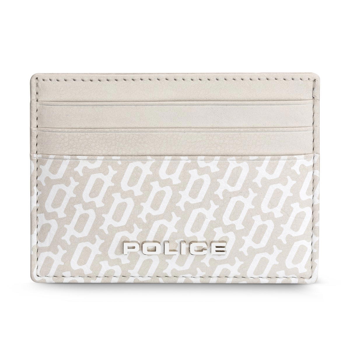 Police HALLMARK card holder 6cc for men Off white leather 