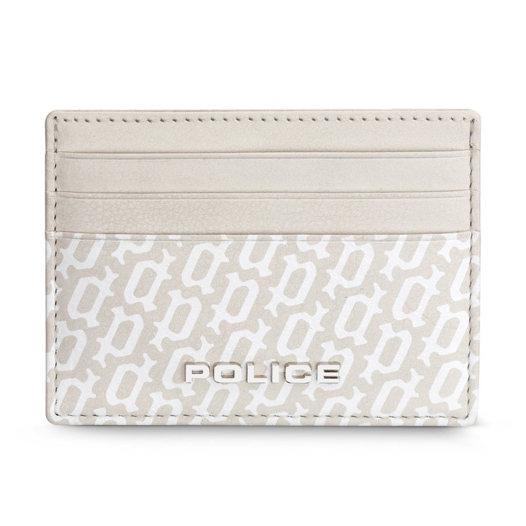 Police HALLMARK card holder 6cc for men Off white leather
