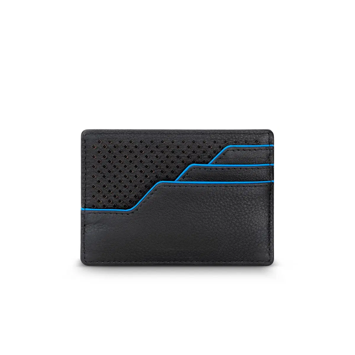 Police Poise Black Leather Credit Card Case - Blue Accents