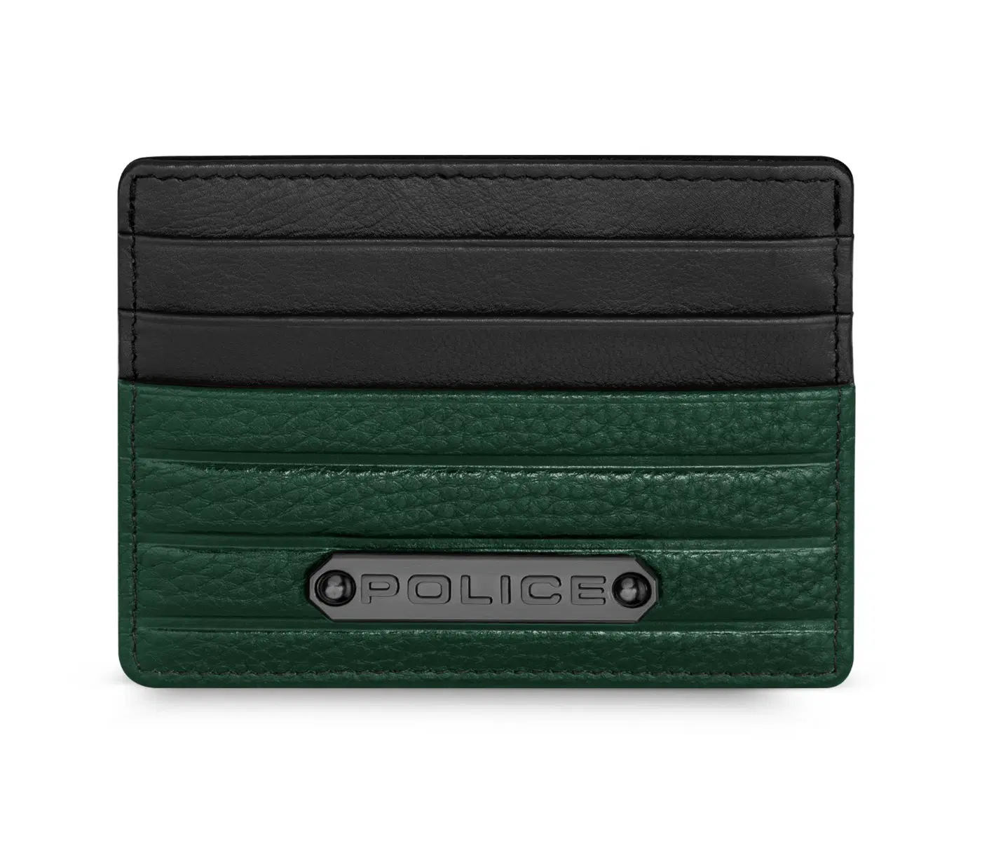 Police HORPIP card holder 6cc for men green , Black leather