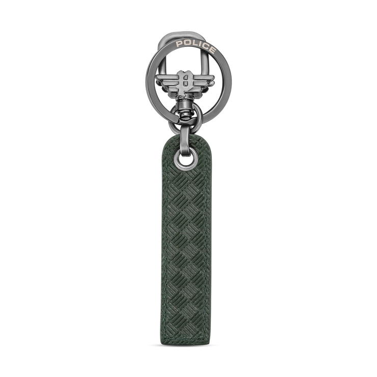 Police Men's Leather Keyring – Green Textured Strap