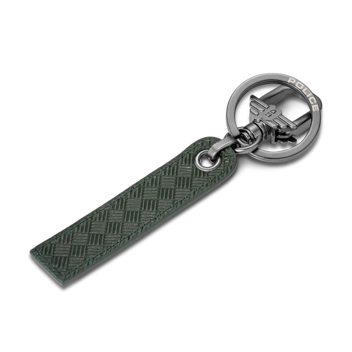 Police Men's Leather Keyring – Green Textured Strap