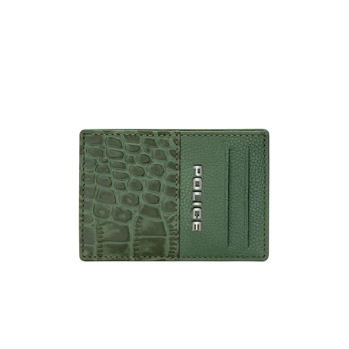 Police card case for men 4cc leather green
