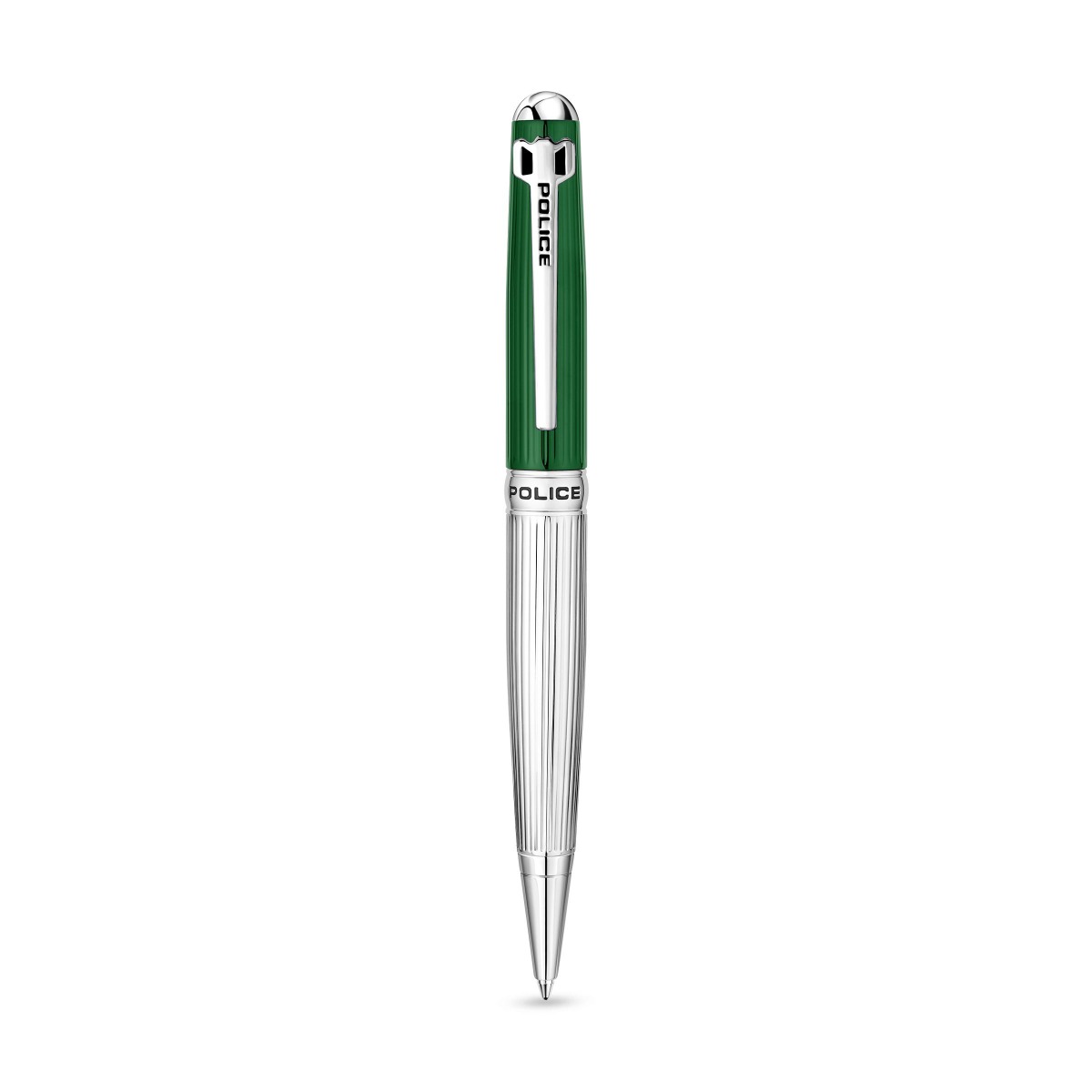 Police Clarendon Green and Silver Ballpoint Pen