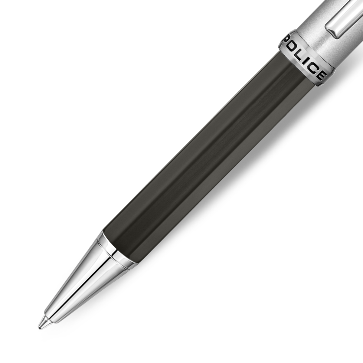 Police Silver Textured Ballpoint Pen & Black