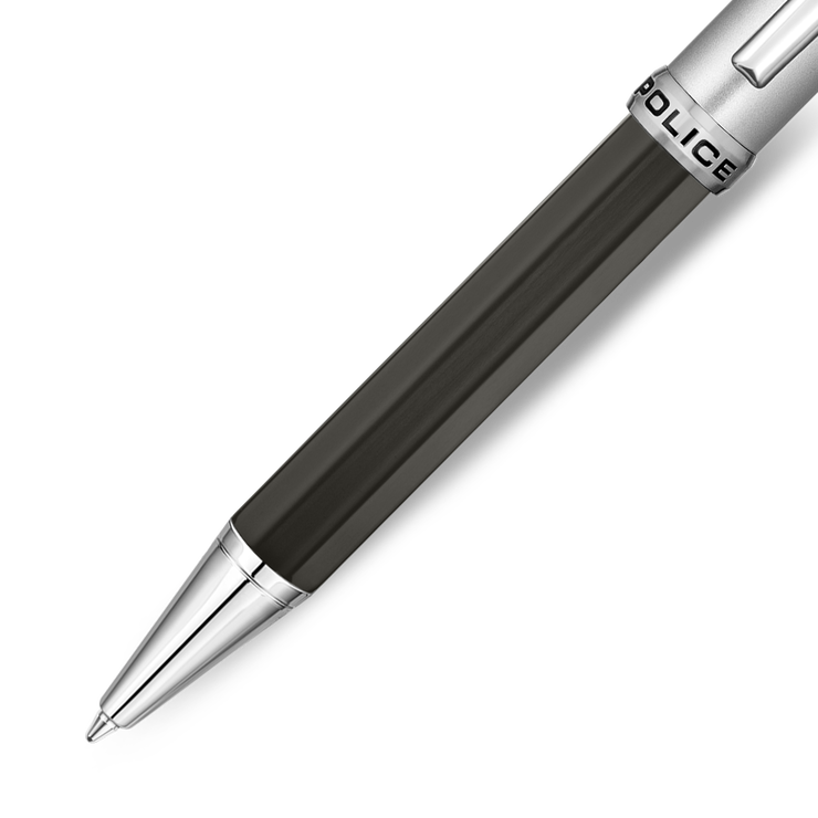 Police Silver Textured Ballpoint Pen & Black
