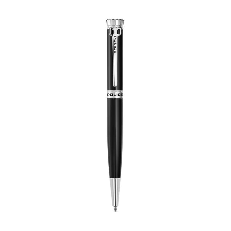 Police Glossy Black Ballpoint Pen with Silver Clip