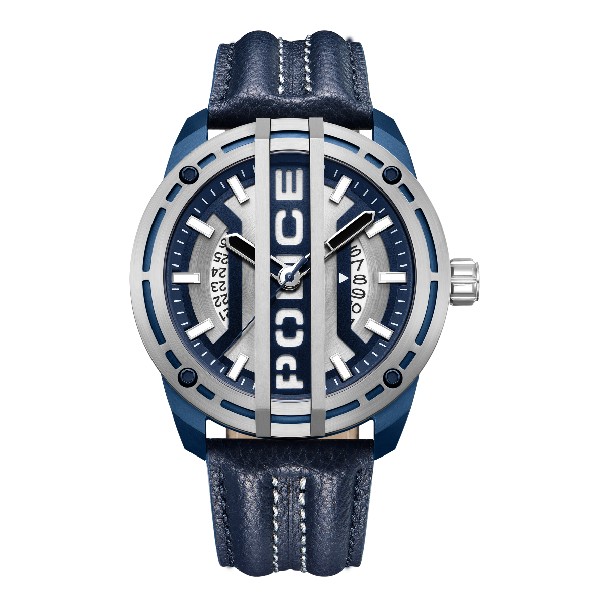 Police Fast Lane watch for men with blue leather 