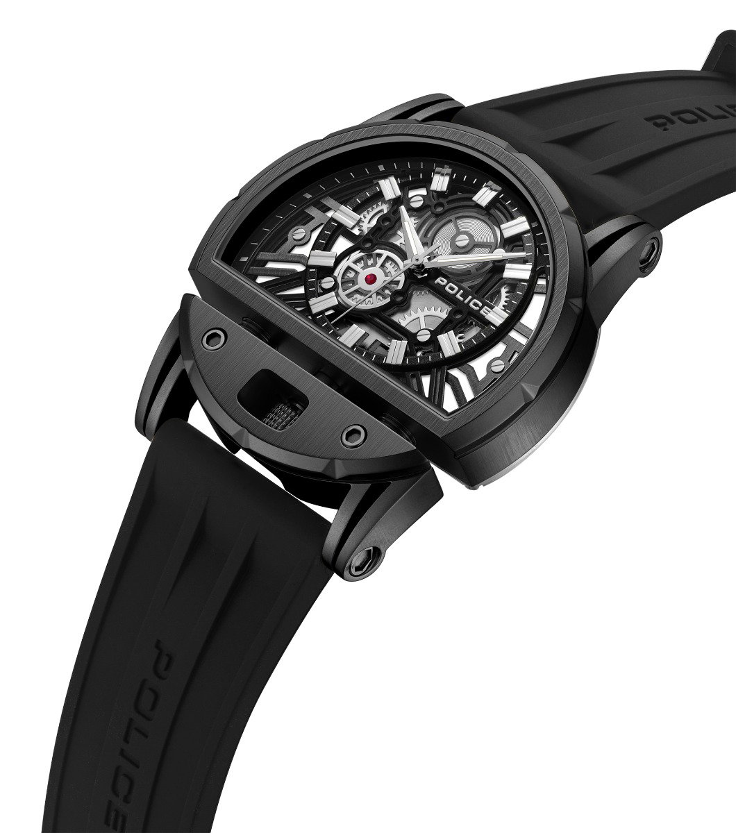 Police Men Black Skeleton Silicone Watch
