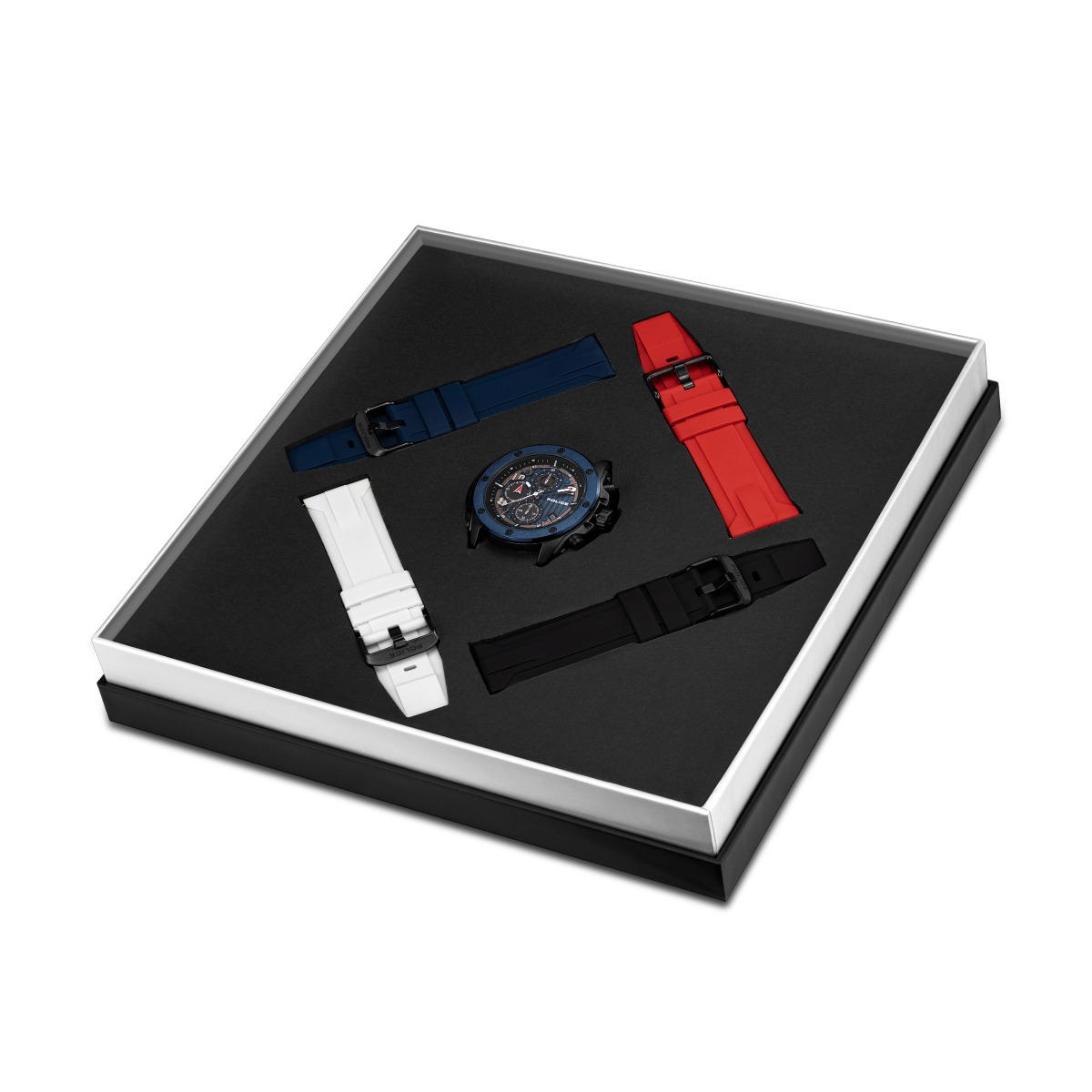 Police Men Watch Set with Interchangeable Silicone Straps