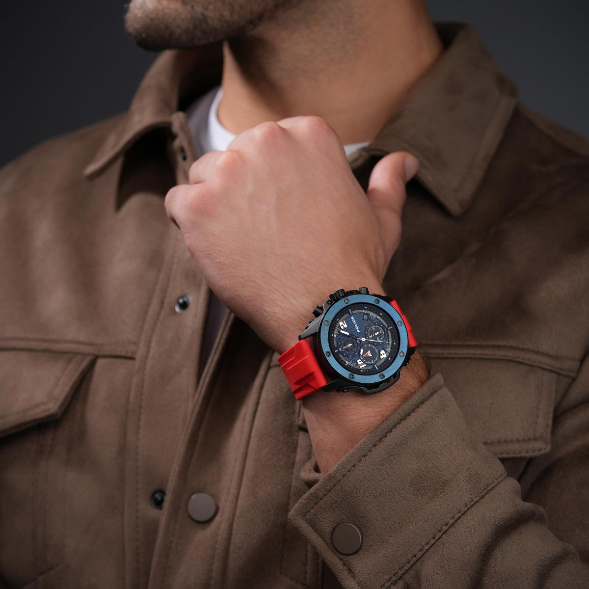 Police Men Watch Set with Interchangeable Silicone Straps