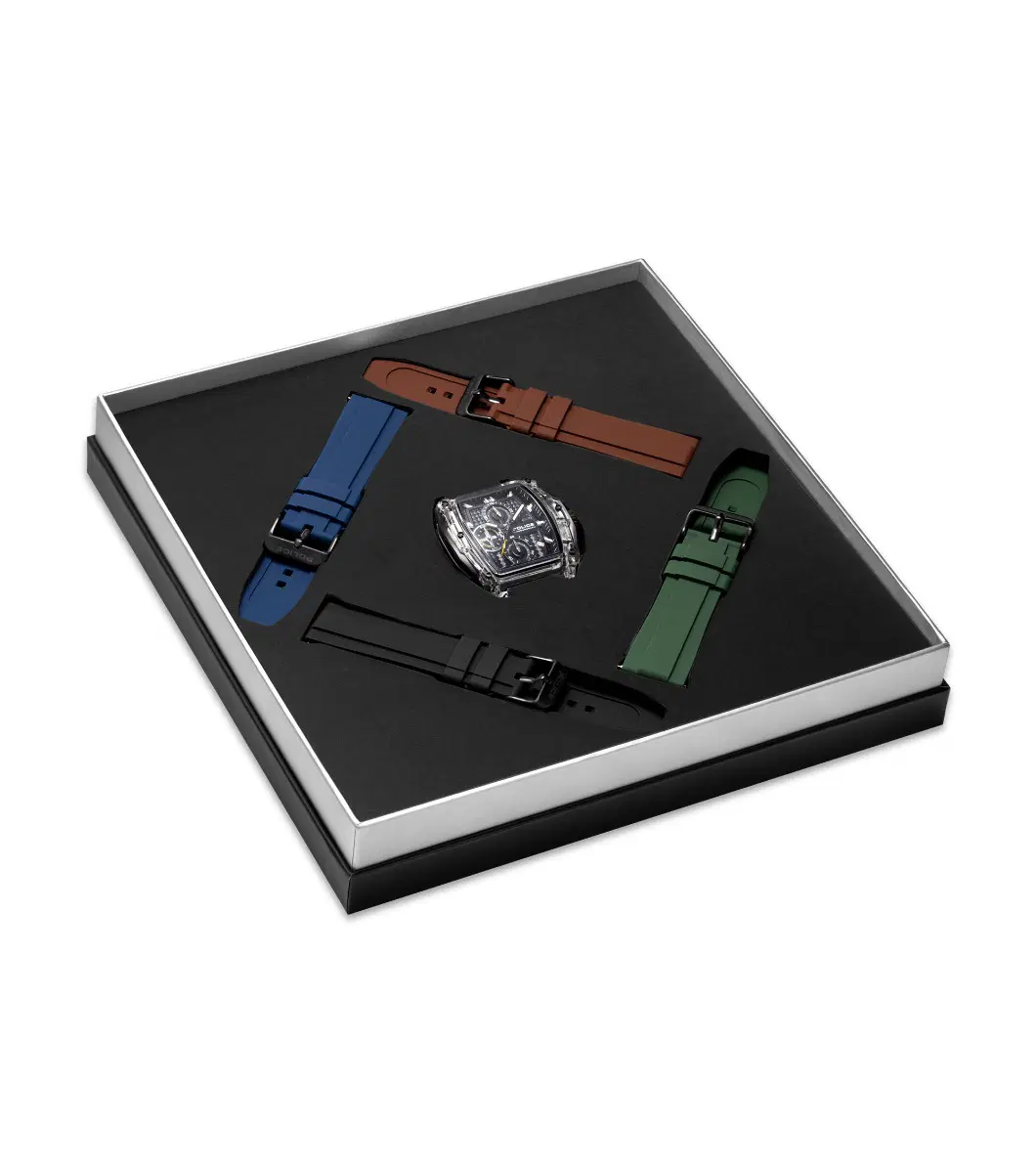 Police Men's Transparent Case Chronograph Watch Set