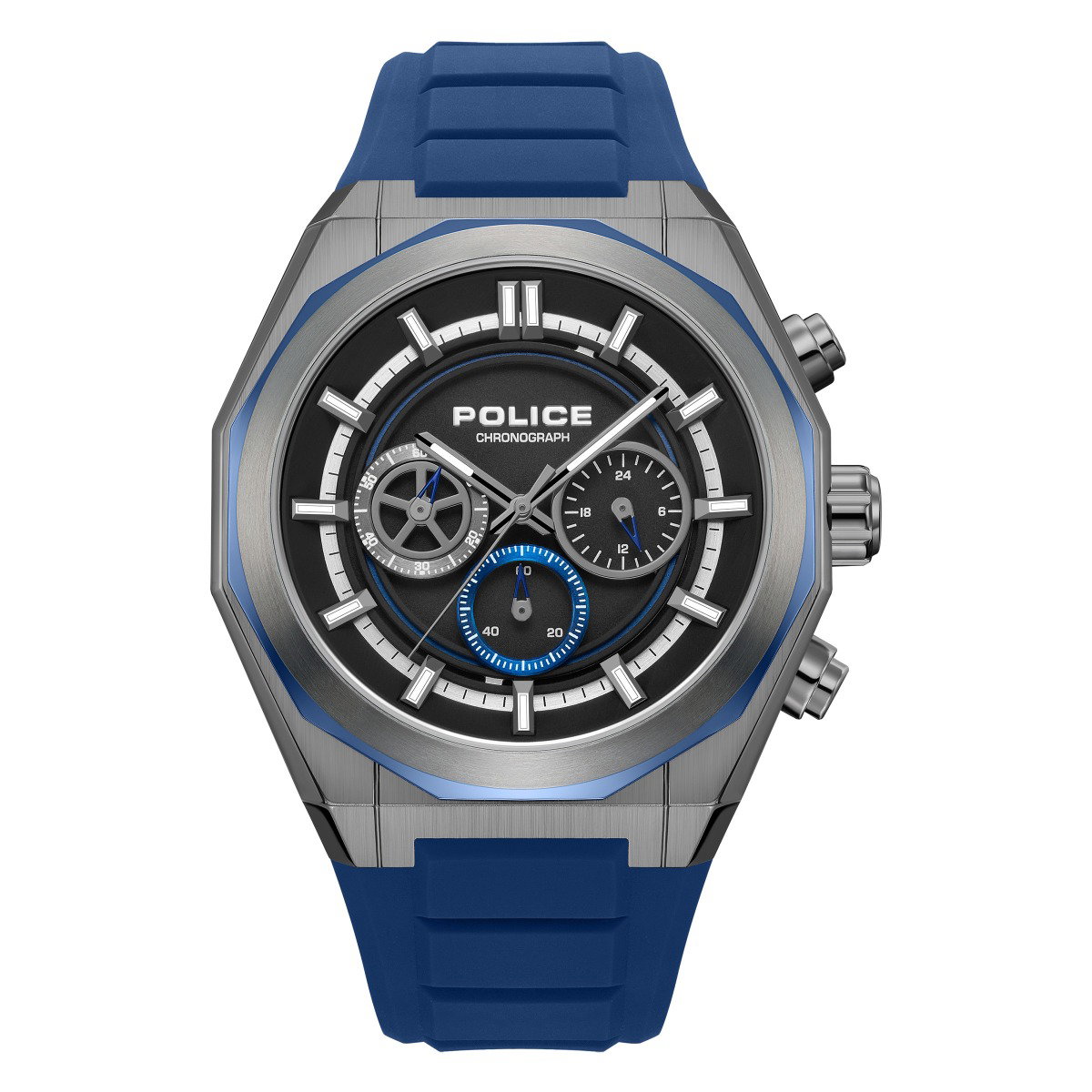 Police Steward Men's Chronograph Watch with Blue Silicone Strap