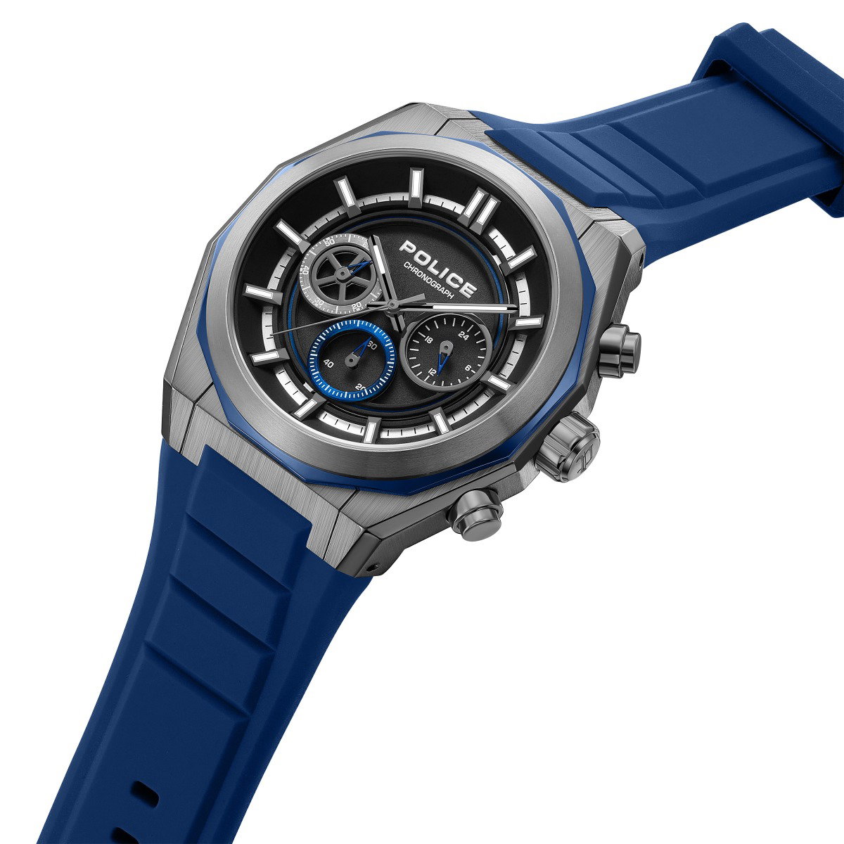 Police Steward Men's Chronograph Watch with Blue Silicone Strap