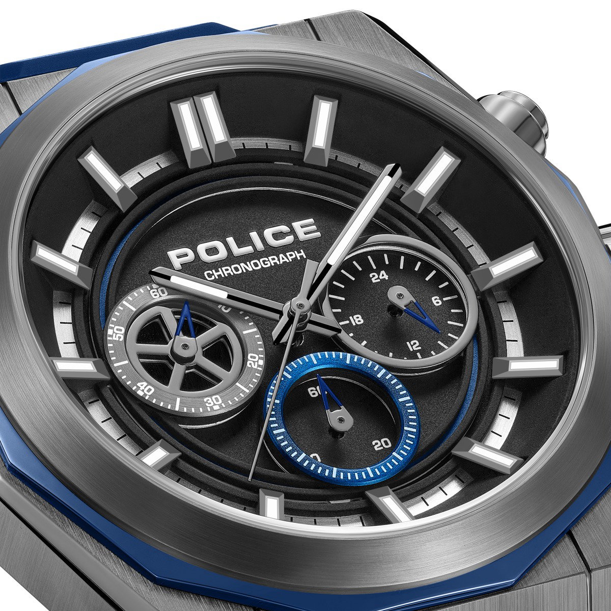 Police Steward Men's Chronograph Watch with Blue Silicone Strap