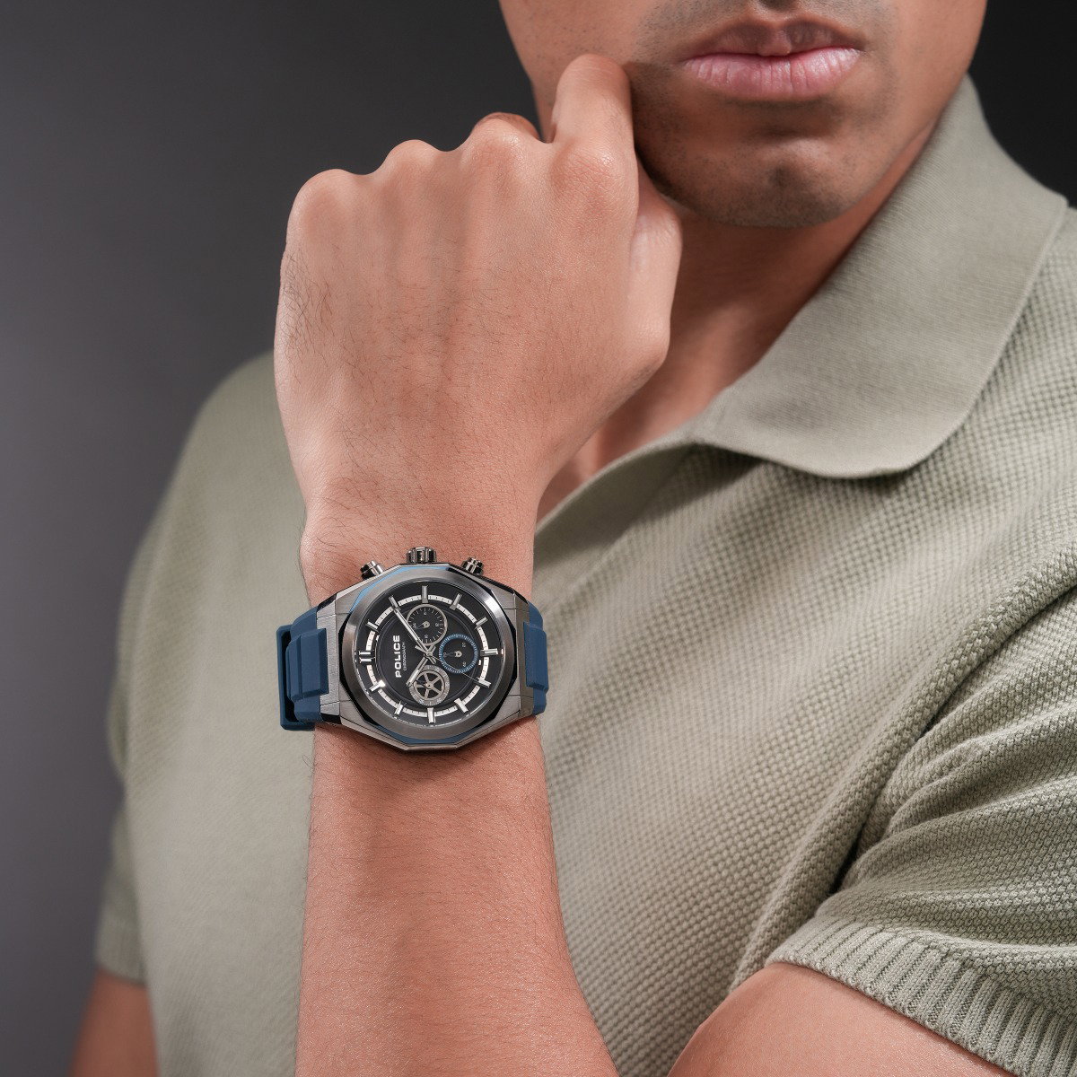 Police Steward Men's Chronograph Watch with Blue Silicone Strap