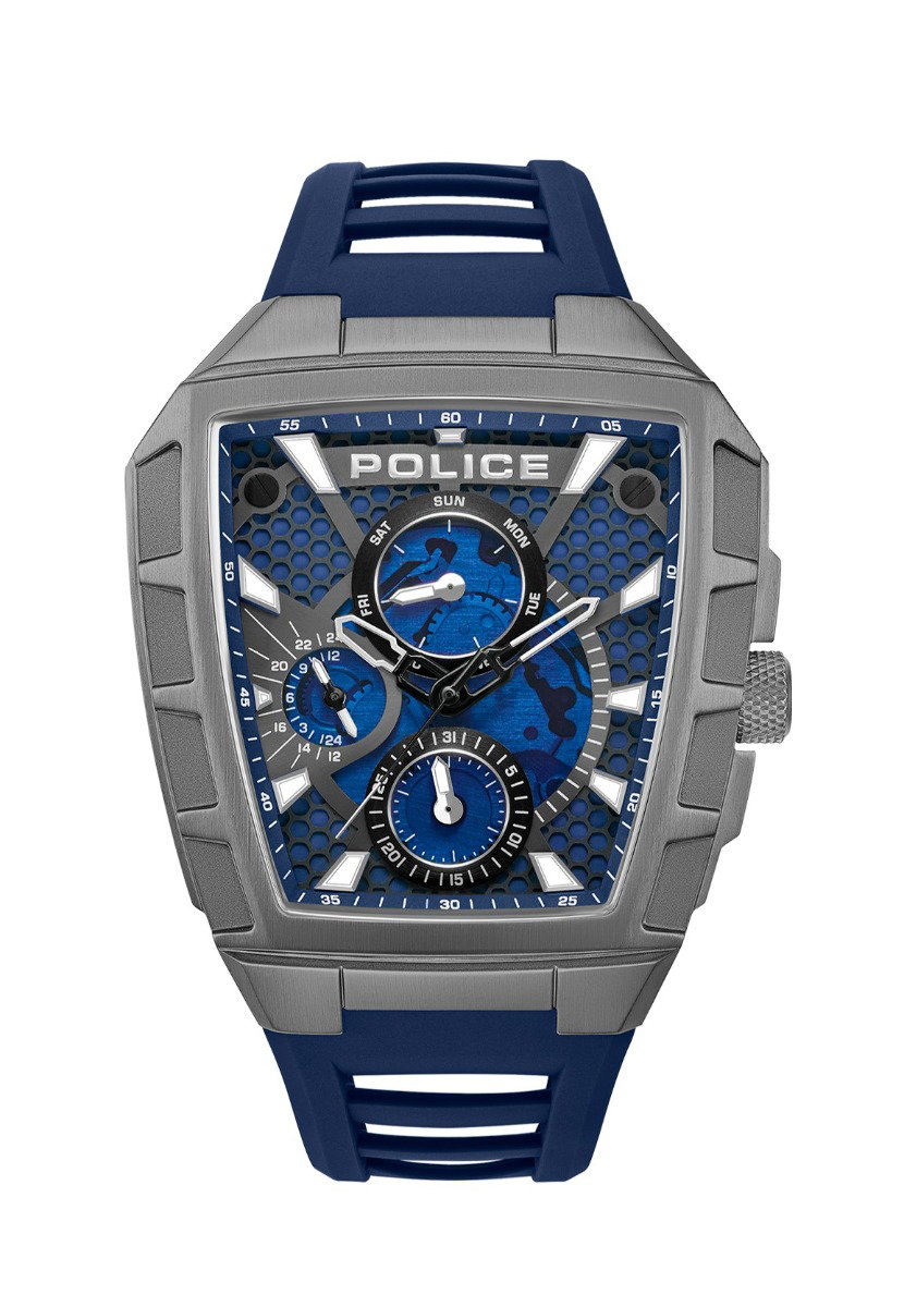 Police Men Silver Blue Multifunction Watch