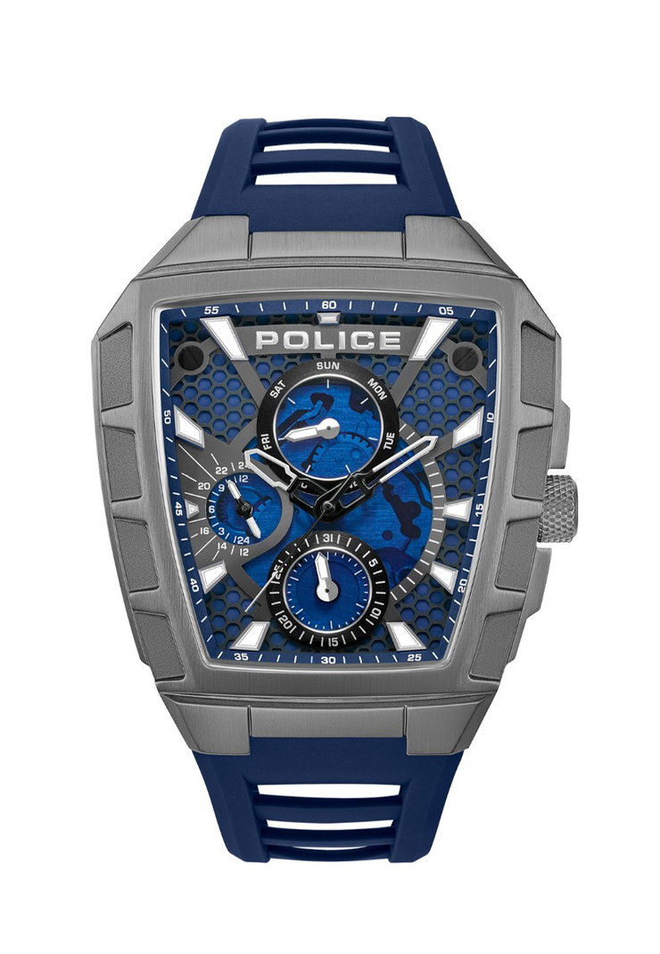 Police Men Silver Blue Multifunction Watch