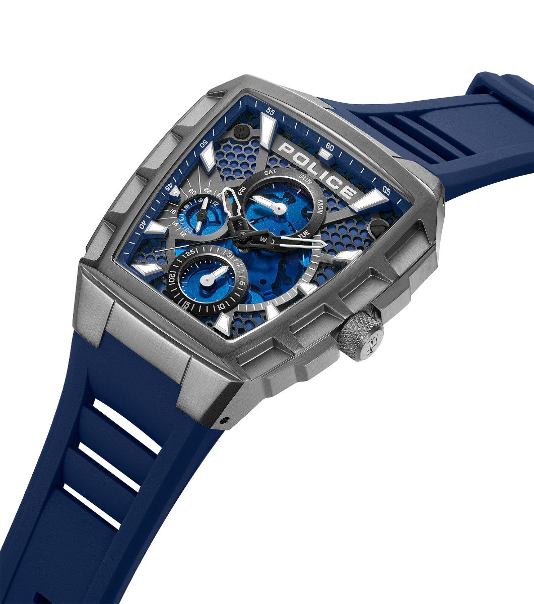 Police Men Silver Blue Multifunction Watch