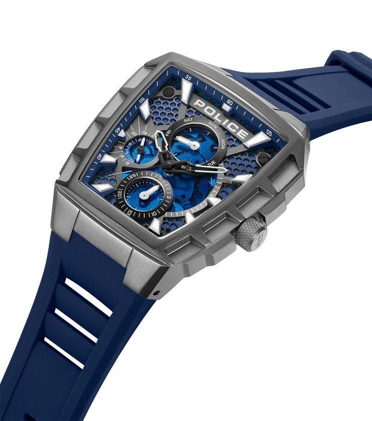 Police Men Silver Blue Multifunction Watch