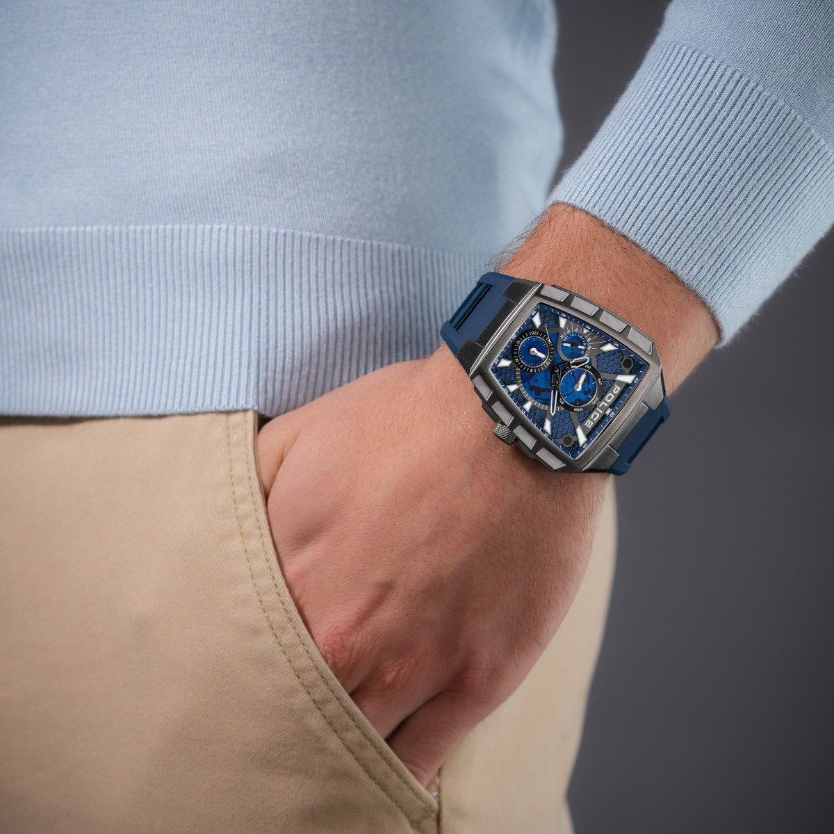 Police Men Silver Blue Multifunction Watch