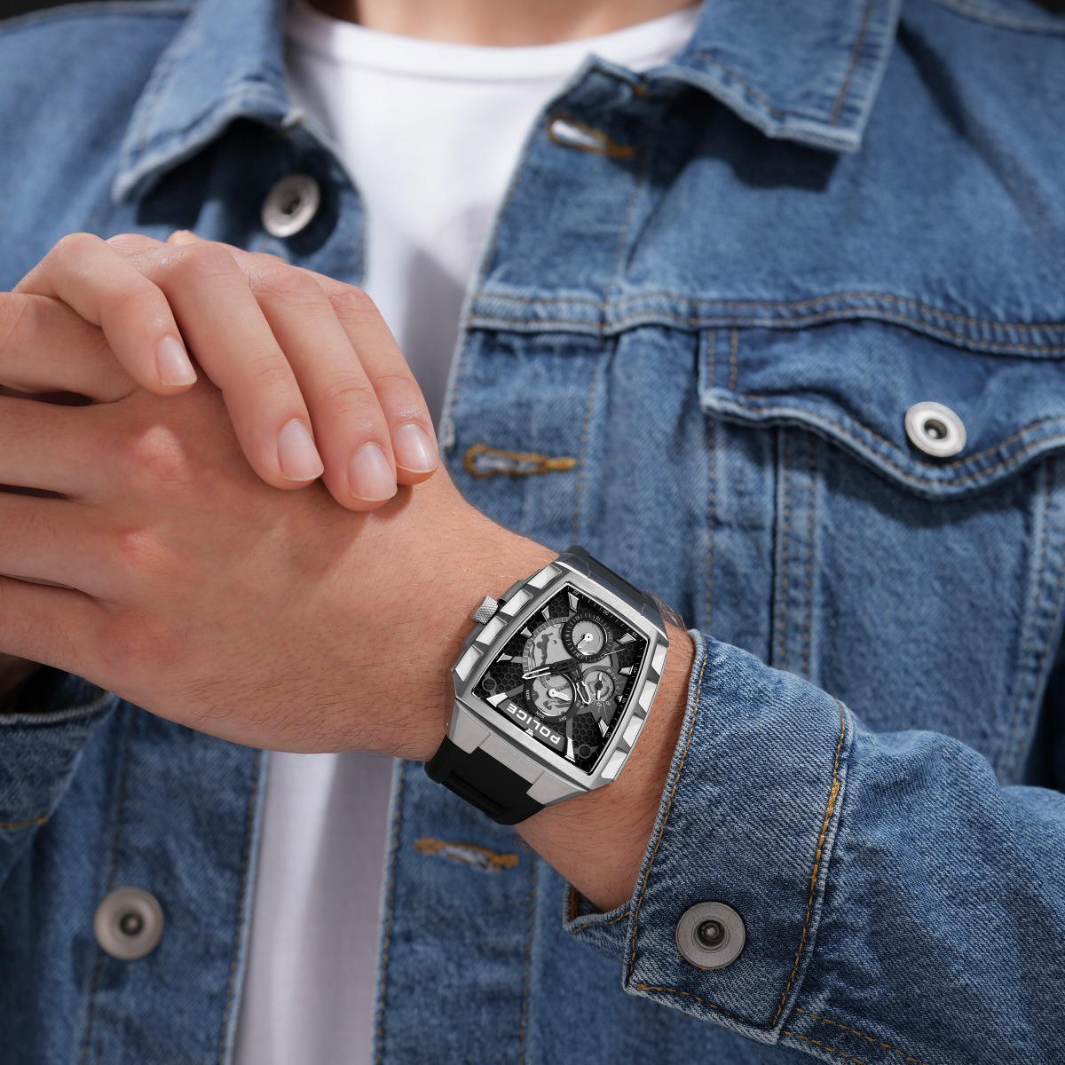 Police Men Silver Multifunction Silicone Watch