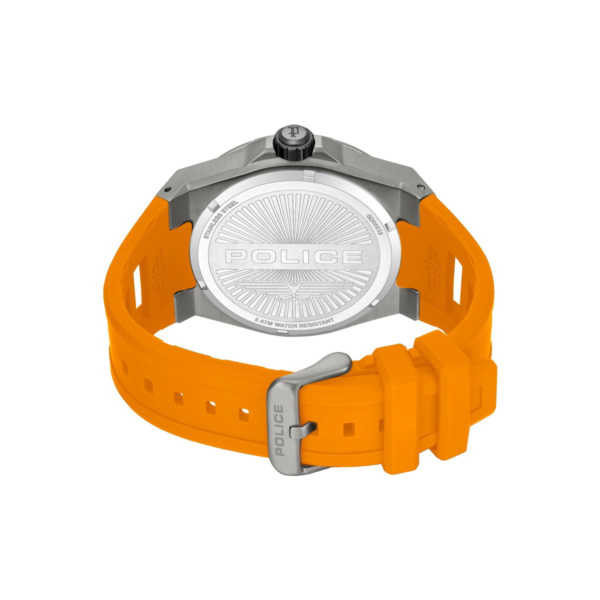 Police Men's Multifunction Watch with Orange Silicone Strap
