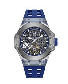 ساعة بوليس اوتوماتيك سكليتون فضي وازرق للرجال