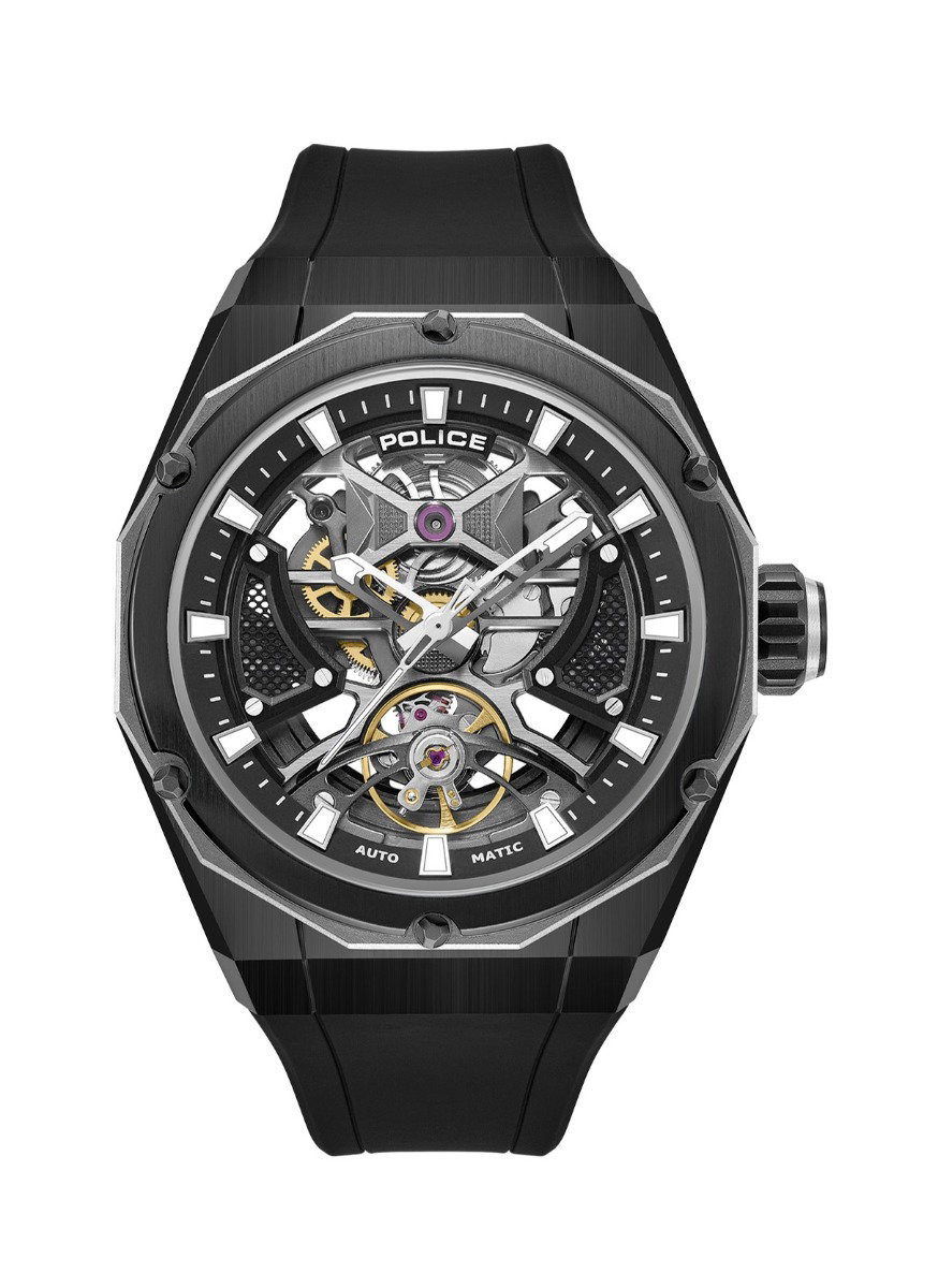Police Automatic Skeleton Black Watch For Men