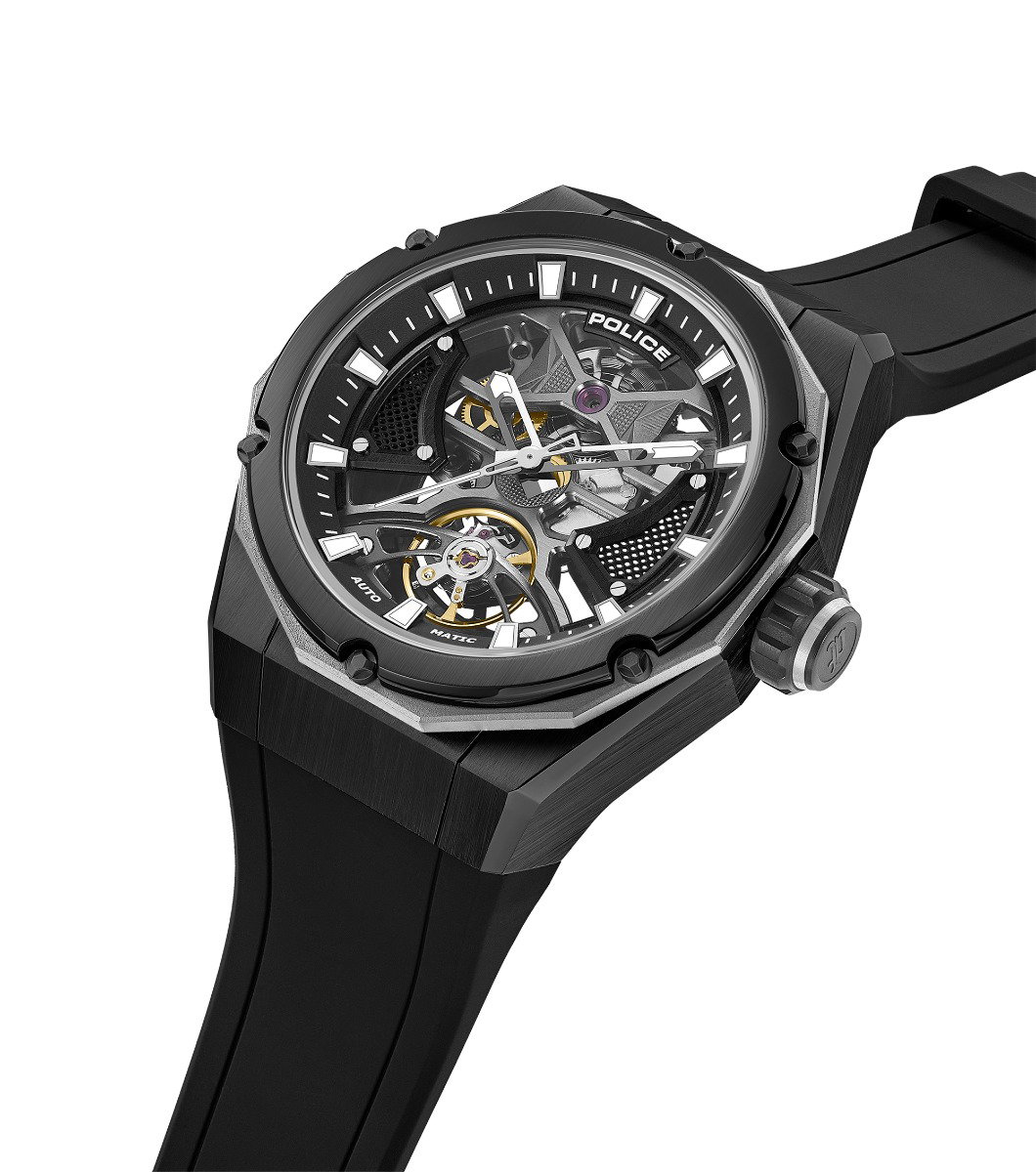 Police Automatic Skeleton Black Watch For Men