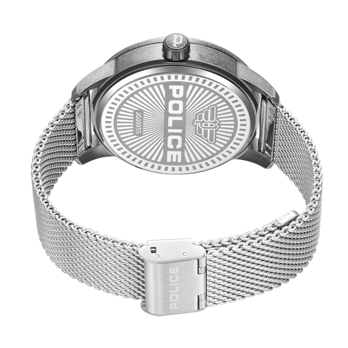 Police Men Silver Steel Skull Dial Watch
